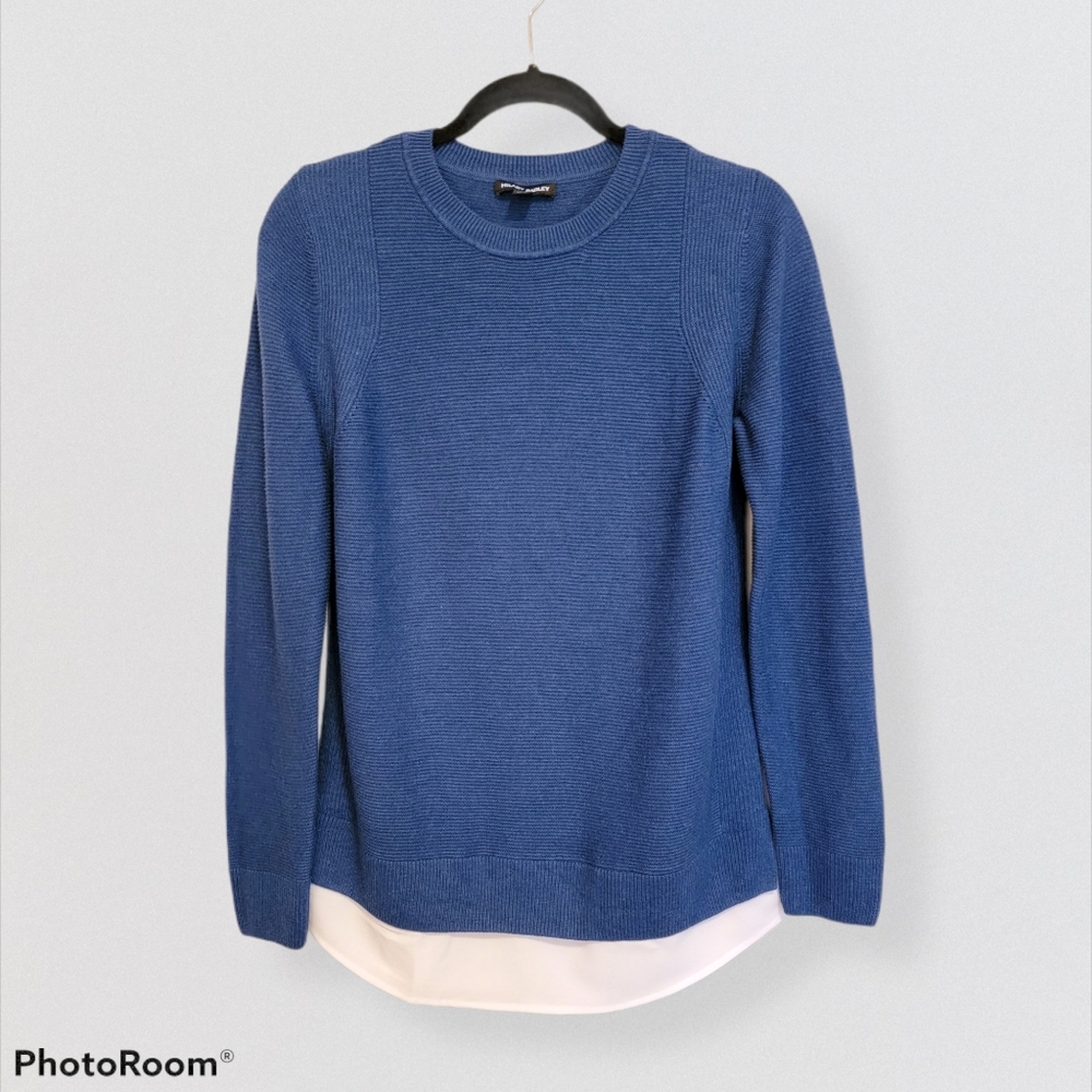 Hillary Radley Ribbed Mock Layer Blue Sweater S